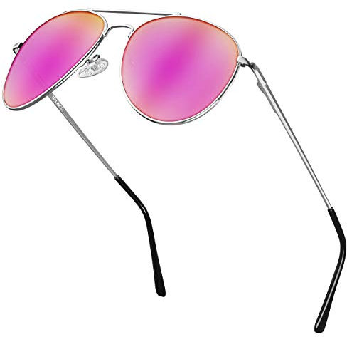 Balinco® Pilotenbrille mit schwarzem Rahmen - für Damen & Herren - mit UV-Schutz und polarisierten Gläsern - im passenden Set inkl. einer Geschenke-Box, Silber-pink Verspiegelt