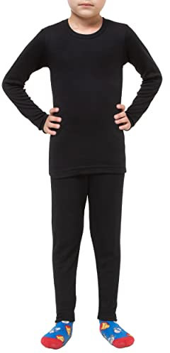 GA COMMUNICATIONS KIDS THERMAL WINTER WARM UNDERWEAR FULL SET LONG JOHN BOTTOM AND LONG SLEEVE TOP[Black,5-6]
