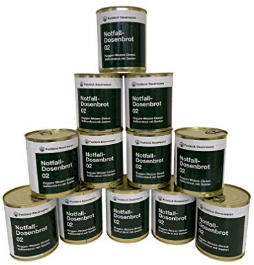 12 x Feddeck Notfall-Dosenbrot 02 - Vollkornbrot | 420 g pro Dose, Roggen-Weizen-Dinkel-Vollkorn, lange haltbar, leicht zu öffnen