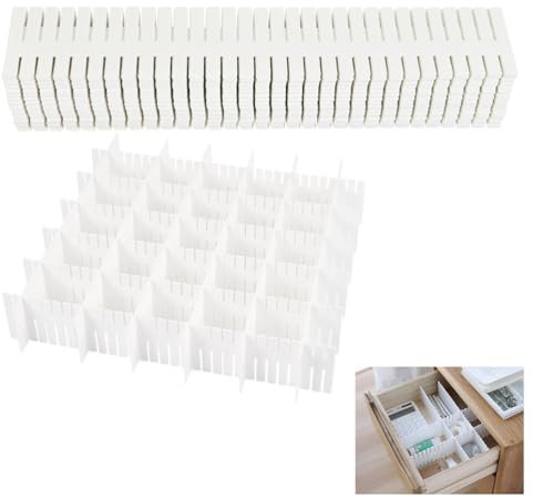 32er Schubladeneinteiler Schubladenraster Schubladentrenner Schubladenteiler Verstellbar Fachteiler Schubladen-Organizer DIY Plastic Drawer Organizer für Schrank Unterwäsche Socken 37*7cm Weiß