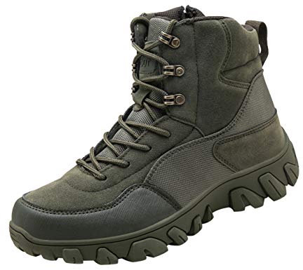 IYVW A03 Stivali da uomo, in pelle, stile militare, impermeabili, con cerniera, tattici, per ambienti esterni, per forze dell’ordine, esercito verde 42 EU