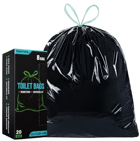 TRIPTIPS Portable Toilet Bags 20 Count Drawstring 8 Gallon Camping Toilet Bags Toilet Waste Bags Leak-Proof Toilet Liners, Trash Bags for Camping, Hiking, Traveling