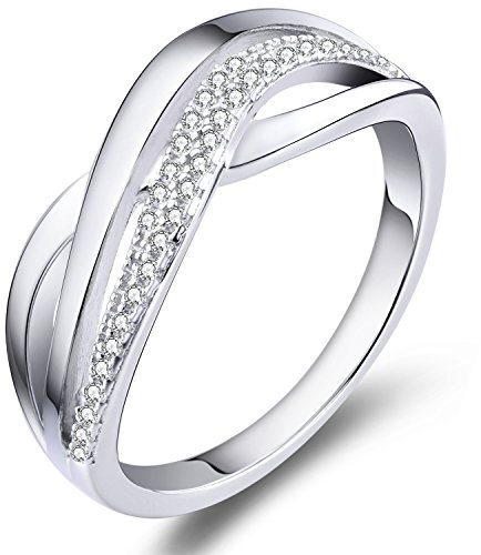 YL Damen X Unendlichkeit Ring 925 Sterling Silber 5A Zirkonia CZ Jubiläum Ewigkeit X Kreuz Ring(Größe56)