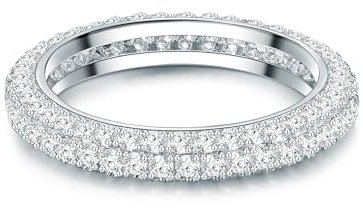 Trilani Damen Pavéring aus 925/- Sterling Silber mit Zirkonia im Brilliantschliff Silberring Damenring Memoirering Verlobungsring