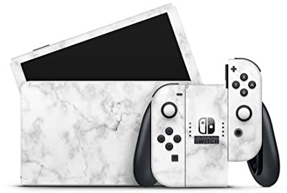 Skins4u Skin Design Folie kompatibel mit Nintendo Switch Konsole & Controller V1 Aufkleber Skins Wraps Decal Marmor-Weiss