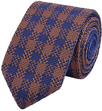 WANYING Herren 6cm Schmale Strickkrawatte 2,36 Breit Gestrickte Narrow Krawatte Retro Sporty Casual Büro Basic für Gentleman - Kariert Braun Dunkelblau