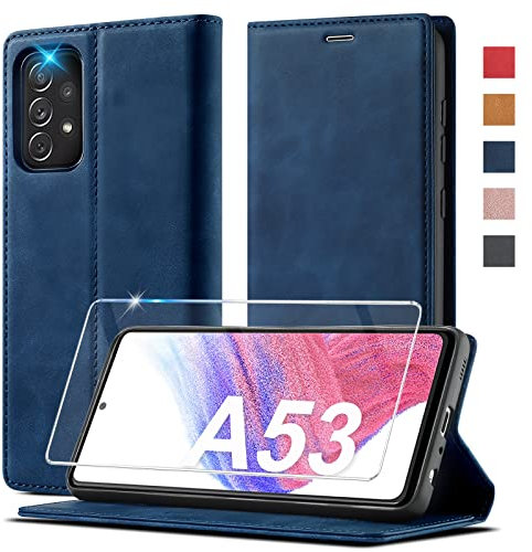 2023 Upgraded A53 Handyhülle für Samsung Galaxy A53 Hülle Leder[mit A53 Schutzfolie][Premium Leder]für Samsung A53 5G Hülle Klappbar Flip Case Cover 360 Stoßfeste Schutzhülle für Galaxy A53