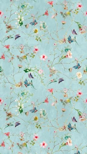 Livingwalls Vliestapete - Tapete Schmetterlinge Floral in Türkis, Grün und Rosa - Wandtapete für verschiedene Räume - Wandbild XXL 159 x 280 cm