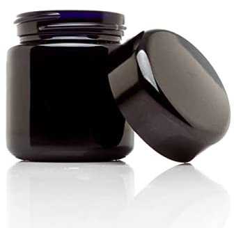 ULTRA JARS (Paquet de 3) Pot en verre ultraviolet à large ouverture de 50 ml avec couvercle à vis noir – Hermétique | Anti-fuite | Conteneur de stockage UV | Bidon rechargeable