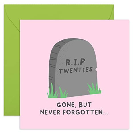 Central 23 Geburtstagskarte zum 20. Geburtstag, Motiv: RIP Twenties, lustige Geburtstagskarten für Damen und Herren, zum 20. Geburtstag, für Tochter, Enkelin, 20 Jahre alt, mit lustigen Aufklebern
