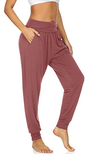 UEU Yoga-Jogginghose für Damen, bequeme, lockere Trainingshose, gemütliche Loungehose mit Taschen, Rostrot, S