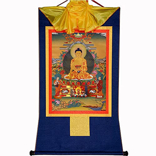 Gandhanra Thangka Tibetische Wandbehang,Shakyamuni Thangka,Heißgeprägter Buddha Wandteppich für Zen Wohnkultur, Meditation, Spirituelle Entspannung und Ruhe