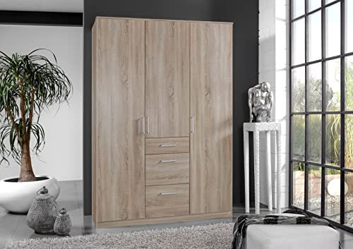 möbelando Kleiderschrank Click aus Spanplatte in Eiche-Sägerau-Nachbildung mit 3 Schubladen und 3 Türen. Abmessungen (B/H/T) 135x198x58 cm