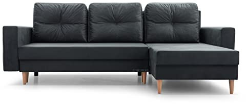 MOEBLO Ecksofa Carl – Ottomane Links und rechts montierbar, Couch für Wohnzimmer, Schlafsofa Sofagarnitur Sofa Eckcouch L-Form Wohnlandschaft, mit Bettkasten und Schlaffunktion (Dunkelgrau)
