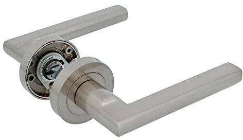 Amig - Juego de Manillas con Roseta de Zamak para Puertas - Mod. MAI RX - Ø52 mm - Cuadradillo de 8 mm - Diseño Elegante y Sencillo - Aluminio Níquel Cepillado