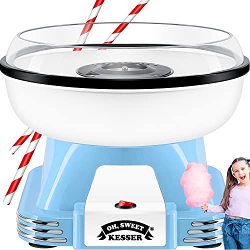KESSER® Zuckerwattemaschine Set für Dein zuhause - Mit 30x Zuckerwatte Stäbchen & Messlöffel - Retro Cotton Candy Maschine - Zuckerwatte Maschine Mit Zubehör - Höhe 22 cm - 500 W Blau Weiß
