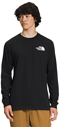 THE NORTH FACE Mens' Long Sleeve Box NSE Tee, TNF Meld Grey Heather/TNF Black, Large, TNF Black/TNF White, S