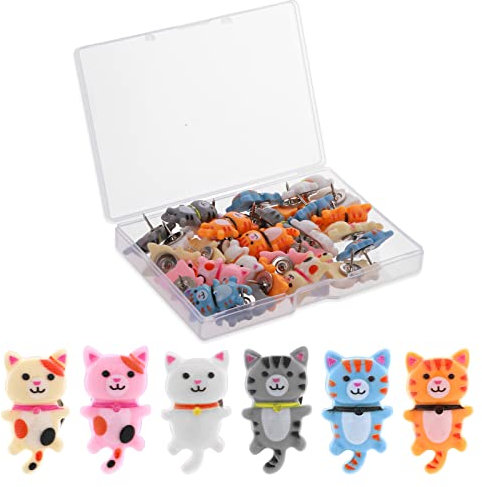 Prasacco 30 Pcs Cute Push Pins, Cat Thumb Tacks, Decorative Push Pins for Cork Board, Thumb Tacks for Wall Hangings, Colorful Thumbtacks for Photo Map Memo Note Bulletin Board
