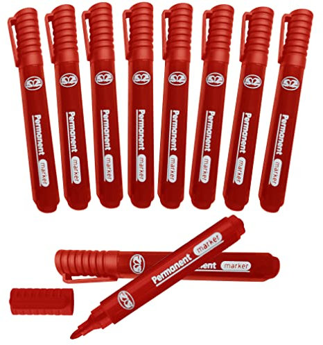 JMS we create smile 10 PCS x Red Permanent Markers with Thick Bullet Tip Marker Pens - Waterproof Quick Drying Pens