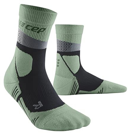 CEP HIKING MAX CUSHION – Mid-Cut Merino Socken für Herren für Trekking & Hiking – Wandersocken Merino für Herren mit Smart Dry & Silber-Ionen, starker Polsterung – Anti Blasen Socken – Grau/Minze XL