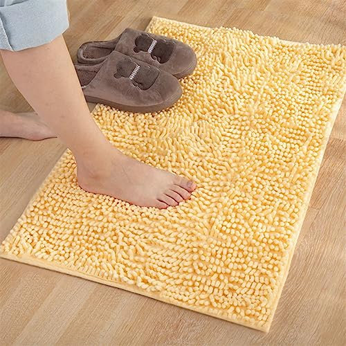 Reyox Badematte Hochflor Chenille rutschfest Vorleger Waschbar Badteppich Badezimmer Wasserabsorbierenden Gelb 40 x 60 cm