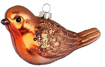 Christbaumschmuck Rotkehlchen 5,5cm Glas Dekofigur zum Aufhängen Rot Braun - Weihnachtsbaum Anhänger - Weihnachtsvogel & Tiere - Handbemalter Weihnachtsbaumschmuck
