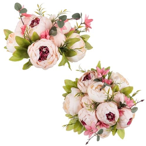 NUPTIO Rosa Pfingstrose Blumen für Tafelaufsätze: 2 Stück 24cm Künstliche Blumen Kugeln für Tafelaufsätze Gefälschte Seide Braut Anordnung Bouquet Hochzeit Party Tisch Wohnzimmer Dekorationen