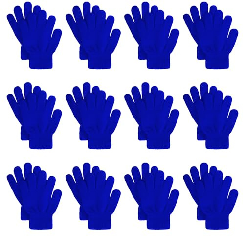 jiebor 12 Paar warme Winter-Strickhandschuhe für Jungen, Mädchen, Kinder, Blau, Standard