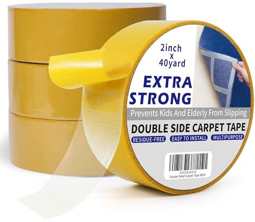 TAPEBEAR Heavy-Duty Double Side Carpet Tape, Removable Carpet Tape for Area Rugs, Multipurpose Gripper Non Slip Tape for Wood Floor and Outdoor Rugs, Residue-Free, 2 x 40yard(50mm x 36m), 4Rolls