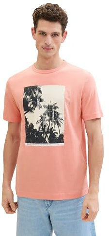 TOM TAILOR Herren Basic T-Shirt mit Fotoprint, Hazy Coral Rose, L