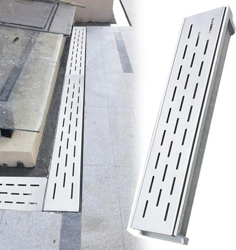 Entwässerungsrinne Grabenablaufsystem, for Regen, Außenbereich, Hofzaun, Fallrohr, Schuppenentwässerung, Sturmablaufrinne, Kanalablauf mit Edelstahlgitter (Color : Silver, Size : 100x20x25 cm/39x8x1