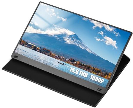 SYNCO Portable Monitor 15,6 Zoll-Monitor 1080P-IPS-Bildschirm, integrierte Dual-Lautsprecher mit Smart Cover, USB-/Typ-C-Anschlüssen, externer Monitor für Laptop, PC, Kamera, Smartphone