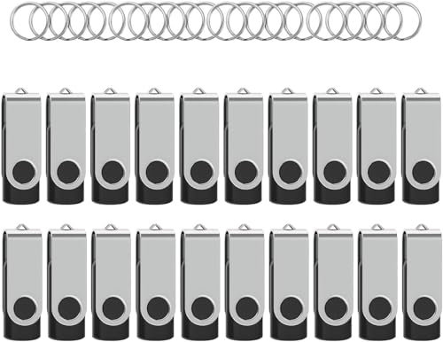 8G 20Pezzi Nero WOOOLKEN USB 20 Pezzi Chiavetta USB 8GB Girevole Penna USB 2.0 Set 10 Unità Pen Drive USB 8 GB con Portachiavi WOOOLKEN Nero
