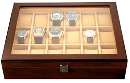 BOGAZY Uhrenbox uhrenschachtel 18-teilige Uhrenbox Aus Holz Mit Transparenter Glasabdeckung, Abschließbare Aufbewahrungsbox for Schmuck Uhren Aufbewahrungsbox
