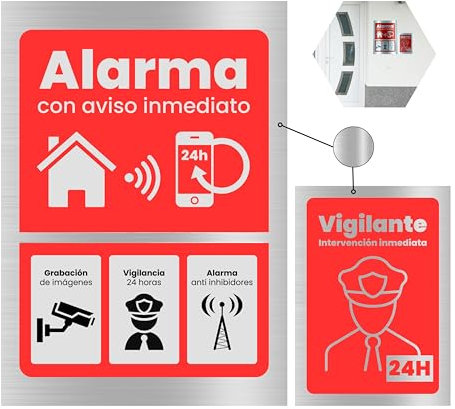 TECET® Set de 2 Cartel Alarma de Aluminio | Cartel Videovigilancia Alarma Securitas | Cartel de Seguridad y Disuasorio