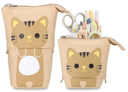 Xespis Federmäppchen Reißverschluss, Teleskopisch Mäppchen, 2-in-1 Standmäppchen, Federtasche Mädchen, Schüttelpenal Teenager, Schulmäppchen, für Mädchen Geschenke 7 8 9 10 11 12 Jahre (Khaki)