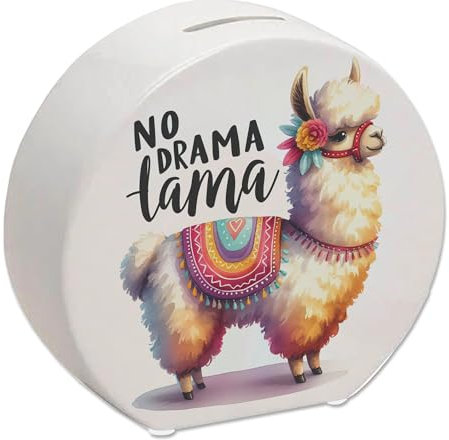 Alpaka mit bunter Satteldecke Spardose mit Spruch No Drama Lama witzige und farbenfrohe Spardose mit bunter Satteldecke und Alpaca