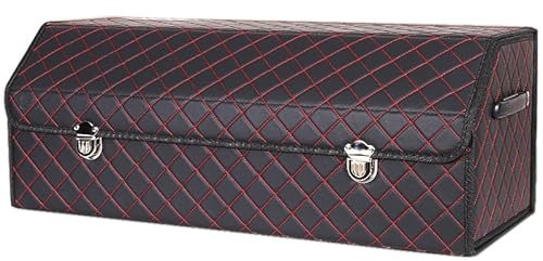 FSTTGG Auto Kofferraumtaschen für VW T-Cross C1 I 2019-2024, Autotasche Hohe Kapazität Kofferraum-Organizer Innenausstattung,A Red-3 75 * 32 * 30