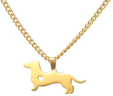 TEAMER Niedliche Herz Dackel Halskette Wurst Hund Anhänger Edelstahl Dackel Liebhaber Haustier Tierschmuck Für Frauen Männer (Gold)