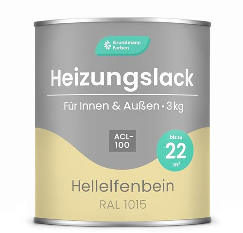 GRUNDMANN Heizkörperlack - 3 Kg - Heizungslack, Heizungsfarbe, Heizkörperfarbe, Acryllack - ACL 100 - RAL 1015 Hellelfenbein / Beige