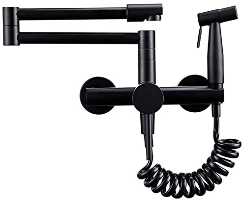 ZXFNVXC Rubinetto riempitore pentole, Rubinetto da Cucina a Parete con spruzzatore, Miscelatore da Cucina Caldo e Freddo con Maniglia Singola in Ottone, Rubinetto Bidet Estraibile a Due Fori, Nero