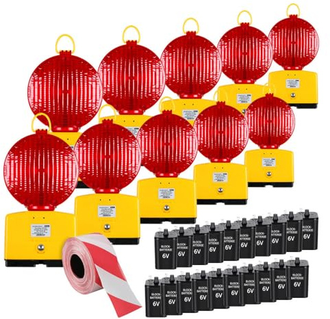 TMS PRO SHOP BIGPACK 10 x NISSEN Blitzleuchte EURO LED, rot, inkl. Batterien + Absperrband, Art.-Nr. 611184