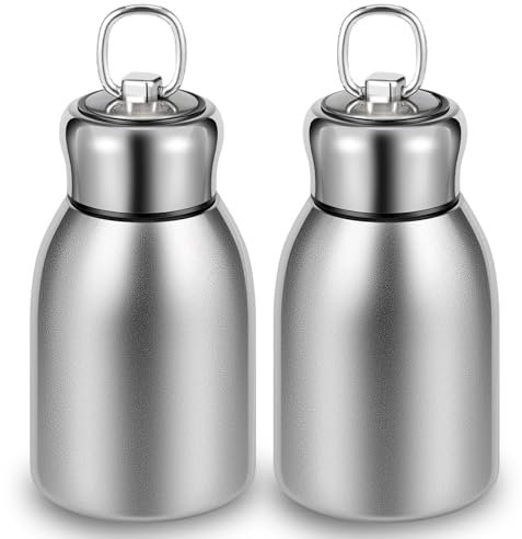 2pcs Insulated Water Bottle 300ml Double-Walled Stainless Steel Travel Mug with Leakproof Lid of Handle Sports Bottle Flask for Work Gym Camping Hiking Hydration