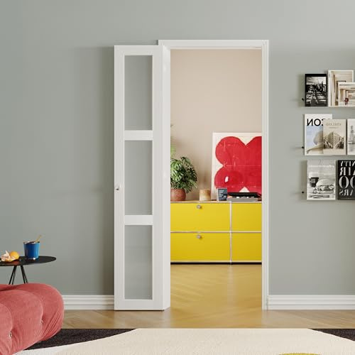 SOLRIG 180 Degree Bifold Door, 3-Lite Frosted Glass Folding Door