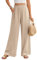 Niwicee Pantalon Femme Pantalon Lin Femme Été Décontractés Pantalon Palazzo Coupe Droite Ample Elastique Taille Haute Pantalon Solide Casual Jambes Larges Pantalons avec Poches (Kaki, M)