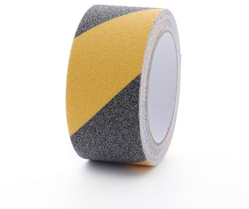 YMWALK Nastro antiscivolo, ad alta trazione, antiscivolo, 5 cm x 5 m, autoadesivo, antiscivolo, impermeabile, nastro abrasivo per scale, gradini, esterni e interni (nero/giallo)