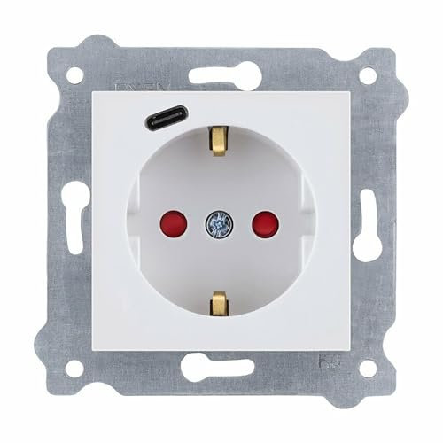 EXEN - Schuko Steckdose Unterputz Weiß mit USB Typ C - 16A 250V Schutzkontakt Wandsteckdosen mit Erhöhtem Berührungsschutz - All-in-One Kompatibel mit Serien KARELL/ODAK/COMFORT - 274/01E