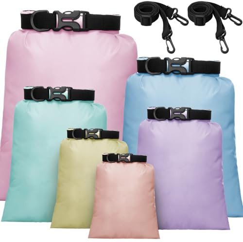 Shappy 6 wasserdichte Aufbewahrungsbeutel Trockentaschen Set, Macaron | 15/ 8/ 5/ 4/ 3/ 2L, 2 Schultergurten, Ultraleichter Packsack Wasserdicht, Trockenbeutel Dry Bag, Für Kajak Wandern Camping