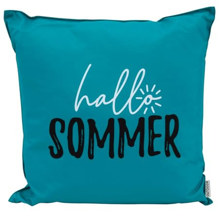 heimtexland ® Outdoor Deko Kissen 45x45 mit Füllung Garten Lounge Dekokissen wasserabweisend wetterfest Outdoorkissen Gartenkissen Bedruckt Typ906 Petrol