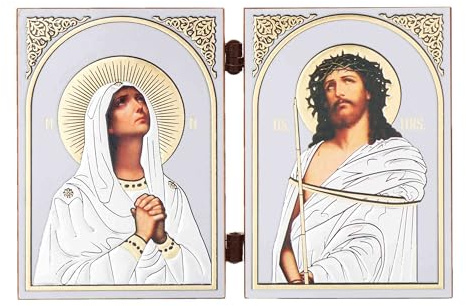 NKlaus Diptychon christliche Ikone Holz, 6cm Deva Maria Jesus, 1 Stück | Reisealtar; 8,5x12,6cm; 12,6x8,5x0,6cm